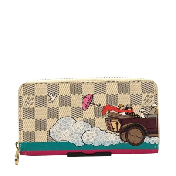 RARE LOUIS VUITTON Damier Azur 2015 Christmas Animation Zippy Wallet Hibiscus - Picture 1 of 14